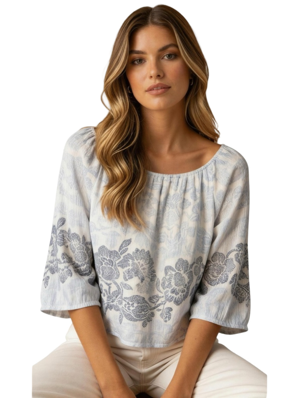 LOFT Light Blue Floral Blouse Size XS